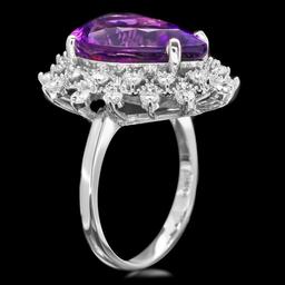 14k Gold 7.40ct Amethyst 0.95ct Diamond Ring