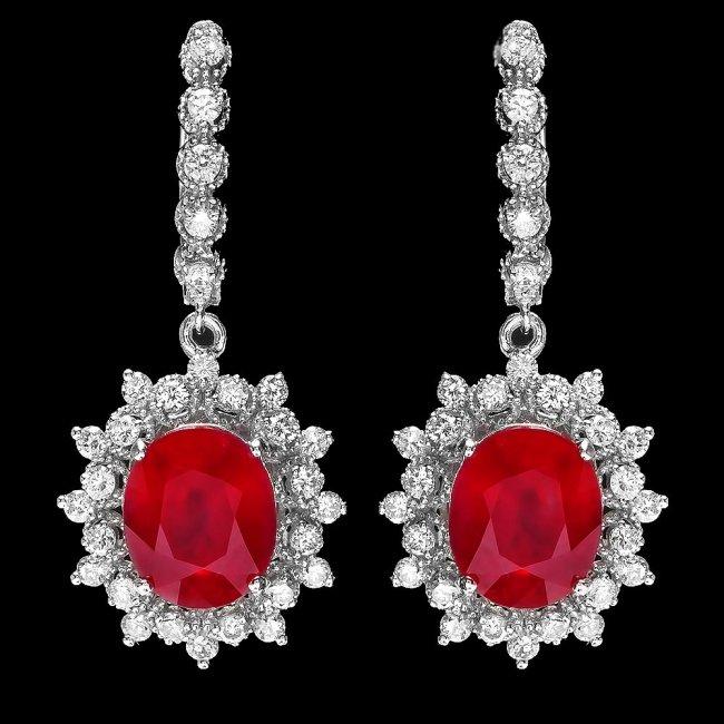 14k Gold 11.30ct Ruby 1.80ct Diamond Earrings