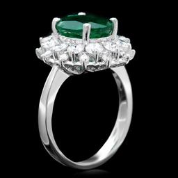 14k White Gold 3.20ct Emerald 1.80ct Diamond Ring