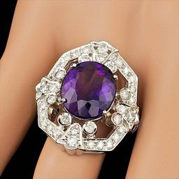 14k Gold 7.50ct Amethyst 2.60ct Diamond Ring