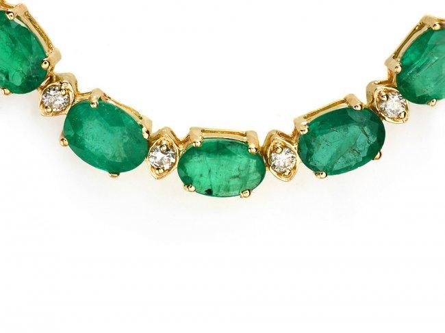 14k Gold 32ct Emerald 1.75ct Diamond Necklace