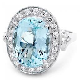 14k Gold 7.00ct Aquamarine 0.70ct Diamond Ring