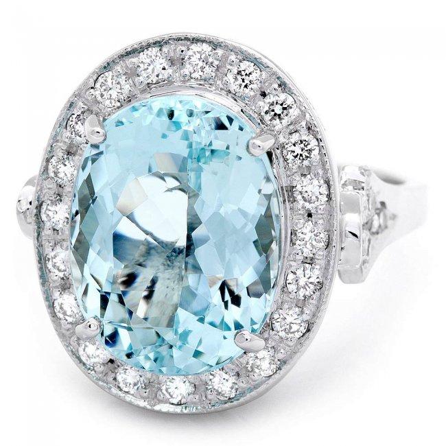 14k Gold 7.00ct Aquamarine 0.70ct Diamond Ring