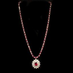 14k Gold 27.74ct Ruby 3.21ct Diamond Necklace