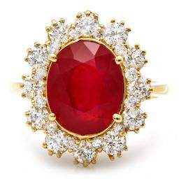 14k Yellow Gold 5.50ct Ruby 1.30ct Diamond Ring