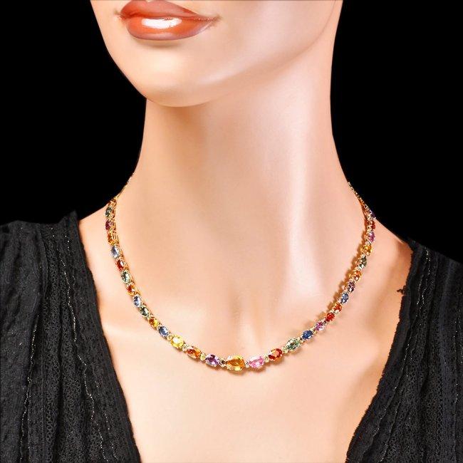 14k Gold 30ct Sapphire 1.5ct Diamond Necklace