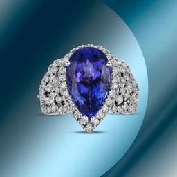 14K Gold 6.74cts Tanzanite & 1.67cts Diamond Ring