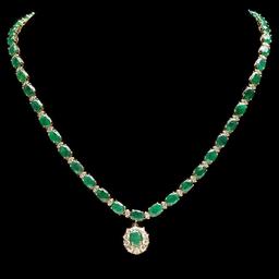 14k Gold 24.25ct Emerald 2.00ct Diamond Necklace