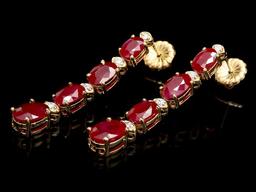 14k Gold 8.00ct Ruby 0.30ct Diamond Earrings