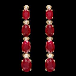 14k Gold 8.00ct Ruby 0.30ct Diamond Earrings