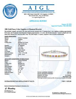 14K Gold 6.00ct Fany Color Sapphire 1.21cts Diamond Bracelet