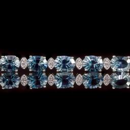 14K Gold 22.68ct Blue Topaz 0.80ct Diamond Bracelet