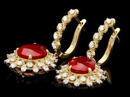 14k Gold 10.00ct Ruby 1.80ct Diamond Earrings