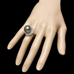 14k White Gold 14mm Pearl 0.70ct Diamond Ring