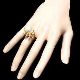 14k Gold 16 X 16mm Pearl 0.80ct Diamond Ring