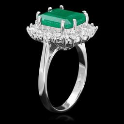 14k White Gold 4ct Emerald 0.80ct Diamond Ring