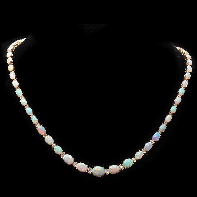 14k Gold 18.00ct Opal 1.15ct Diamond Necklace