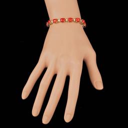 14k Gold 15.00ct Coral 0.80ct Diamond Bracelet