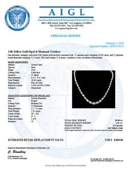 14k Gold 18.00ct Opal 1.15ct Diamond Necklace