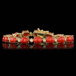 14k Gold 15.00ct Coral 0.80ct Diamond Bracelet