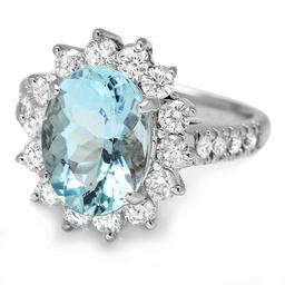 14k Gold 3.00ct Aquamarine 1.10ct Diamond Ring