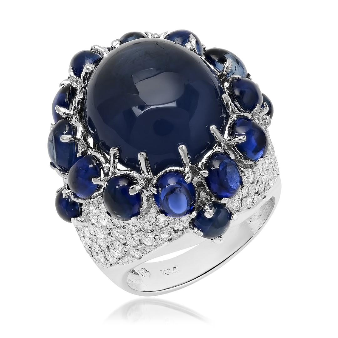 14K White Gold, 18.00.cts Sapphire, 2.25cts Diamond Ring