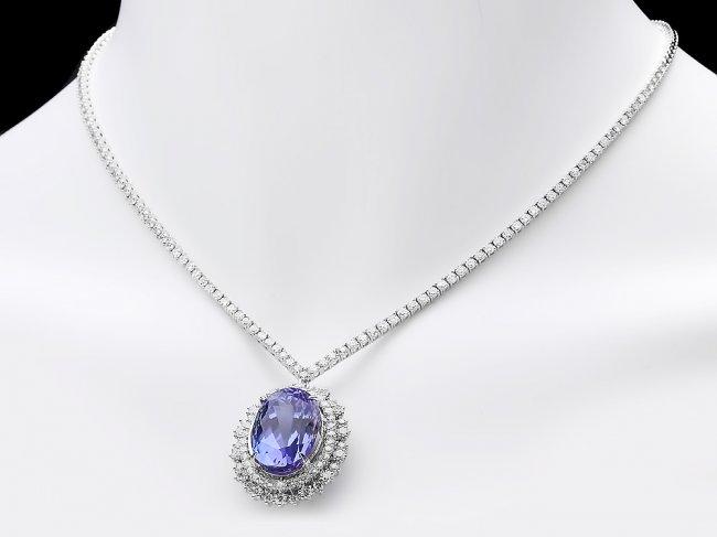 18k Gold 21ct Tanzanite 6ct Diamond Necklace