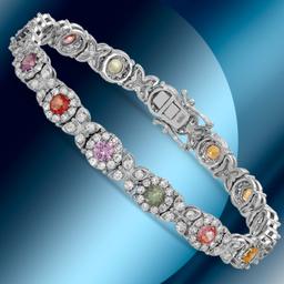 14K Gold 3.44cts Multi-Color Sapphire & 4.21cts Diamond Bracelet