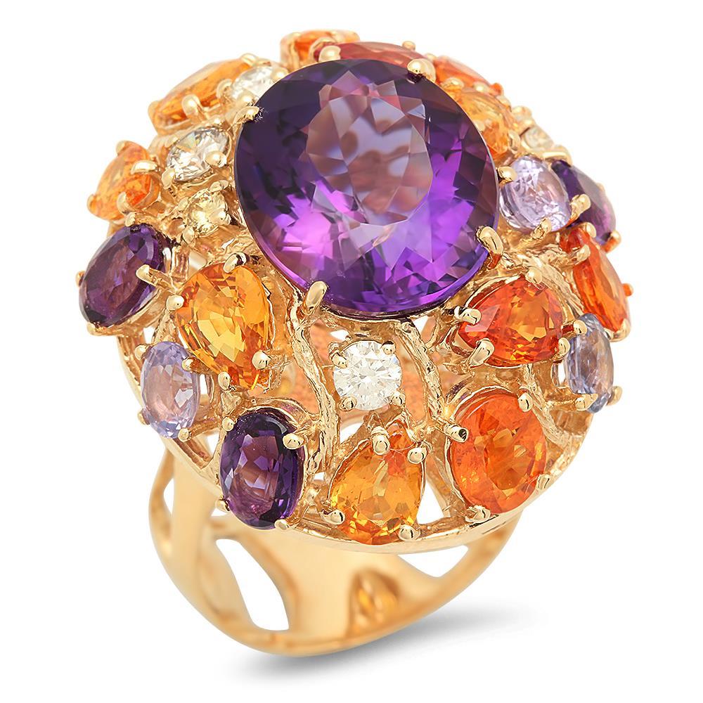 14K Gold 8.82ct Amethyst 7.39ct Sapphire 0.51cts Diamond Ring