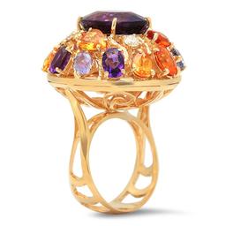 14K Gold 8.82ct Amethyst 7.39ct Sapphire 0.51cts Diamond Ring