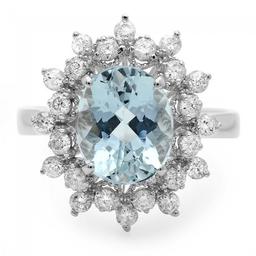 14k Gold 2.70ct Aquamarine 0.75ct Diamond Ring