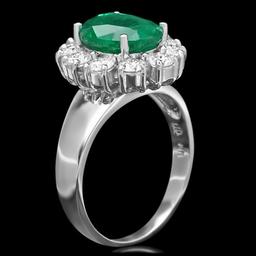 14k White Gold 3.00ct Emerald 1.10ct Diamond Ring