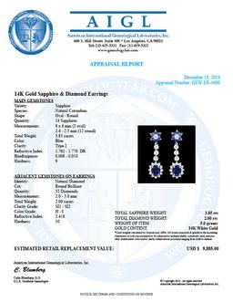 14k Gold 3.85ct Sapphire 2ct Diamond Earrings