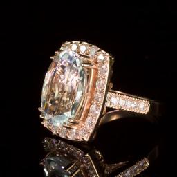 14K Gold 6.50ct Aquamarine 1.41ct Diamond Ring
