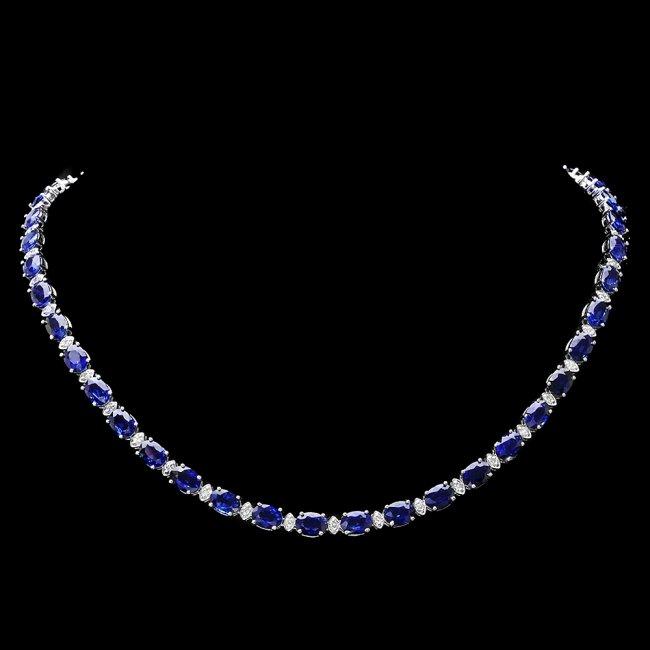 18k Gold 40.00ct Sapphire 1.90ct Diamond Necklace