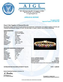 14k Gold 12ct Sapphire 1.80ct Diamond Bracelet