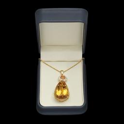 14K Gold 42.70ct Citrine 1.10ct Orange Sapphire Diamond Pendant