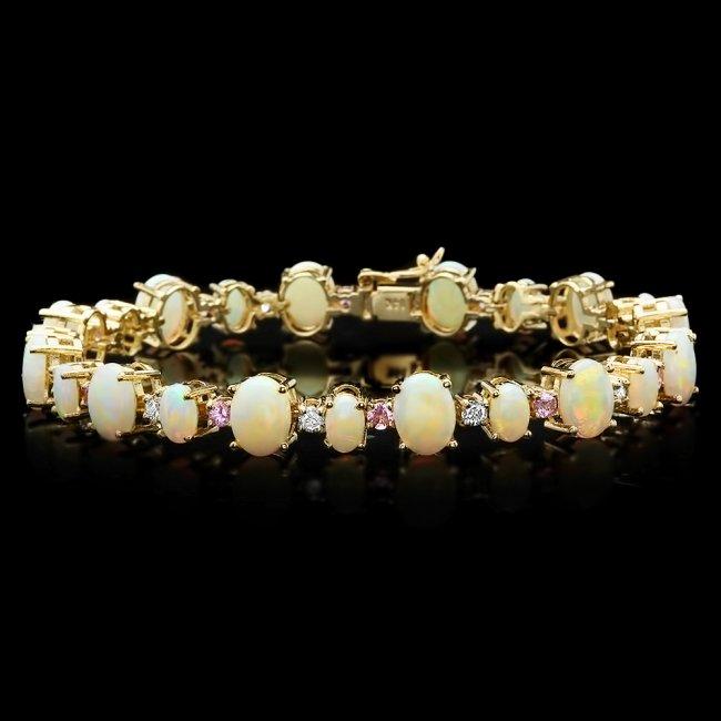 14k Yellow Gold 13ct Opal 0.85ct Diamond Bracelet