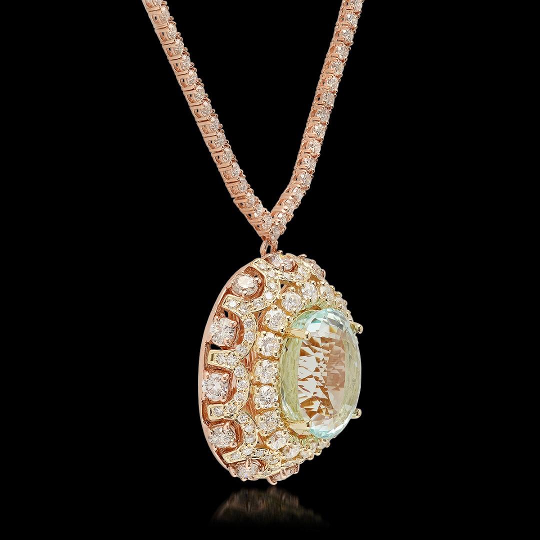 14K Rose Gold, 16.50cts Aquamarine, 11.80cts Diamond Necklace
