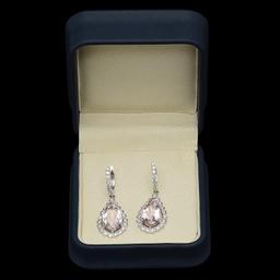 14K Gold 9.40ct Morganite & 1.65ct Diamond Earrings