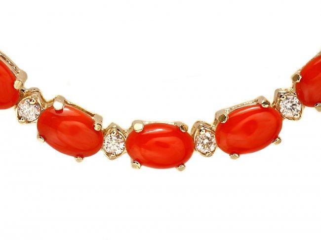 14k Gold 16ct Coral 1.70ct Diamond Necklace