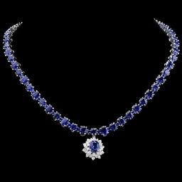 14k Gold 49.5ct Sapphire 1.70ct Diamond Necklace