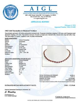 14K Gold 44.66ct Tourmaline 1.93ct Diamond Necklace