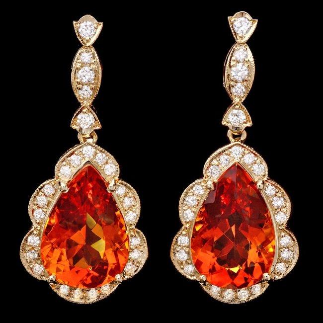 14k Gold 17ct Citrine 1.40ct Diamond Earrings