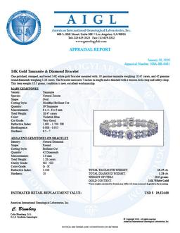 14K Gold 18.47ct Tanzanite 1.28ct Diamond Bracelet