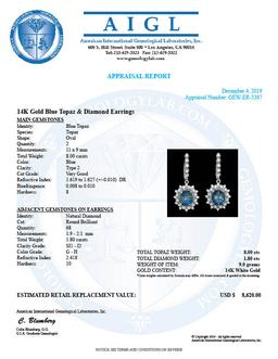 14k Gold 8.00ct Topaz 1.80ct Diamond Earrings