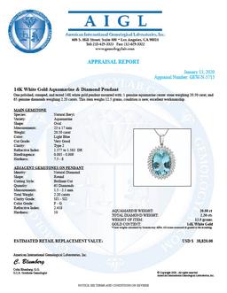 14k Gold 20ct Aquamarine 2.2ct Diamond Pendant