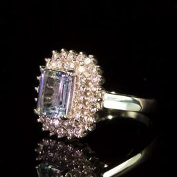 14k Gold 2.06ct Aquamarine 1.11ct Diamond Ring