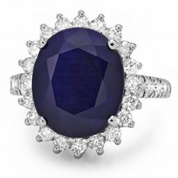 14k Gold 8.00ct Sapphire 1.15ct Diamond Ring