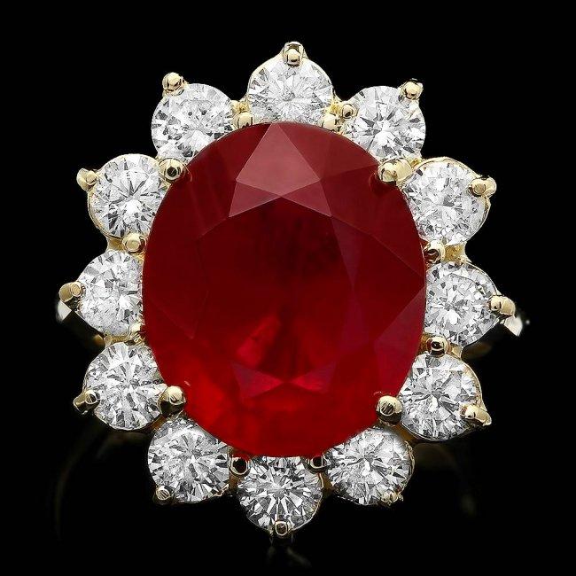 14k Yellow Gold 11.00ct Ruby 2.05ct Diamond Ring